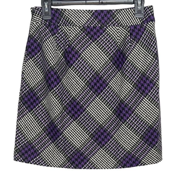 Loft Petite 4P Purple Black Plaid Mini Skirt Tweed Fall Workwear - Picture 8 of 12